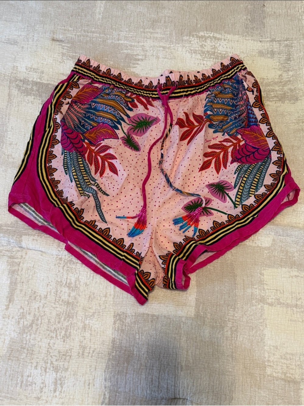 FARM Rio Pink Floral Feather-Print Athletic Shorts